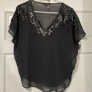 Women’s Express Sheer Blouse, Grey, Size X-Small